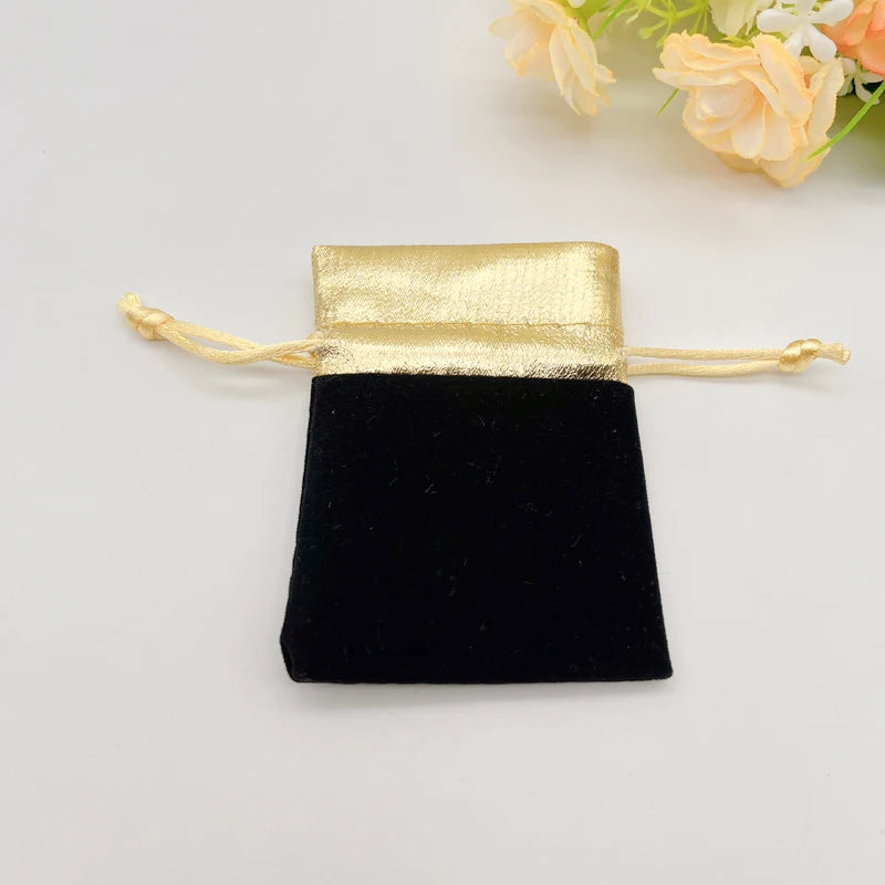 500pcs No Bead Gold Side Velvet Packaging Bag Wedding Sachet Flannel Bags Drawstring Gift Pouches for Jewelry Storage Velvet Bag