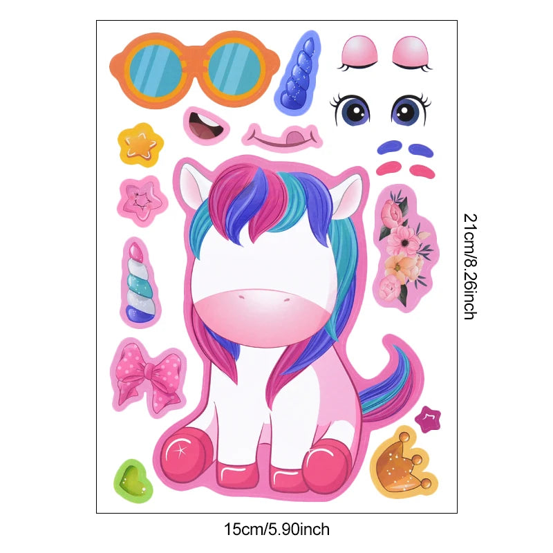 6/12Sheet Unicorn DIY Puzzle Sticker Make A Face Creative Assemble Jigsaw Puzzle Stickers Kids Toys Boys Girls Gift