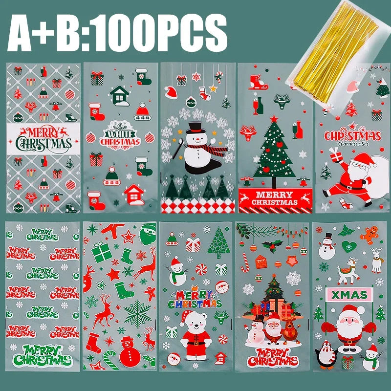 Santa Claus Cookie Baking Packaging Bags Candy Snack Gift Bags Xmas Tree Snowflake Beer Christmas New Year Party Decorations