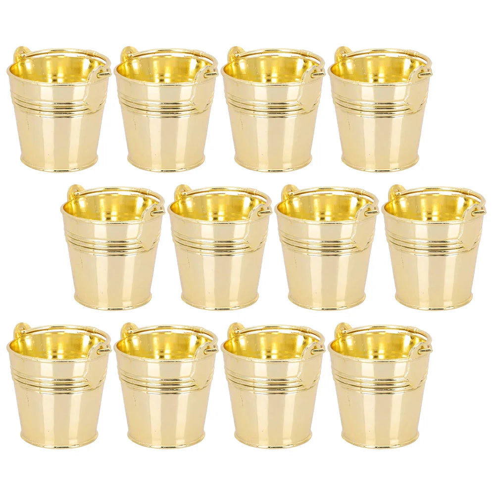 12 Pcs Wedding Candy Box Small Bucket Gift Tin Buckets for Centerpieces Handle Delicate Mini Plastic Barrel