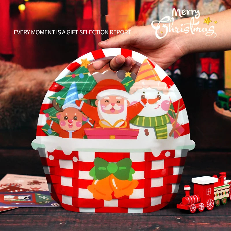 5PCS Basket Shape Christmas Candy Bags Santa Claus For Handmade Cookies Snacks DIY Gift Packaging Favors Home Party Decoration