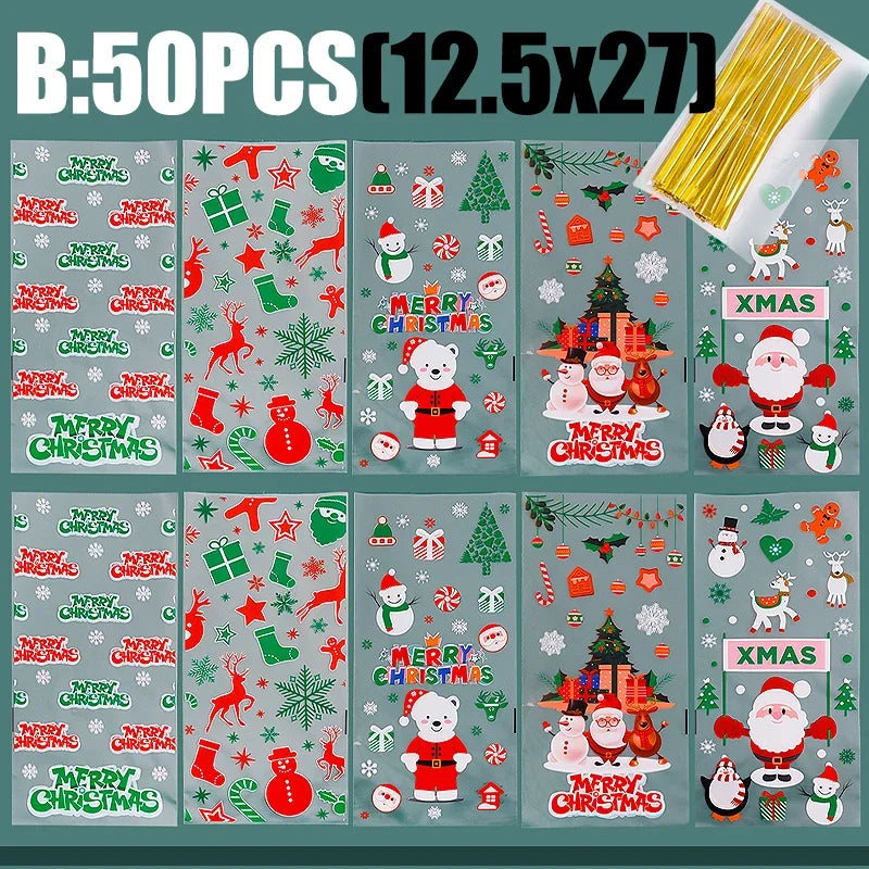 Santa Claus Cookie Baking Packaging Bags Candy Snack Gift Bags Xmas Tree Snowflake Beer Christmas New Year Party Decorations