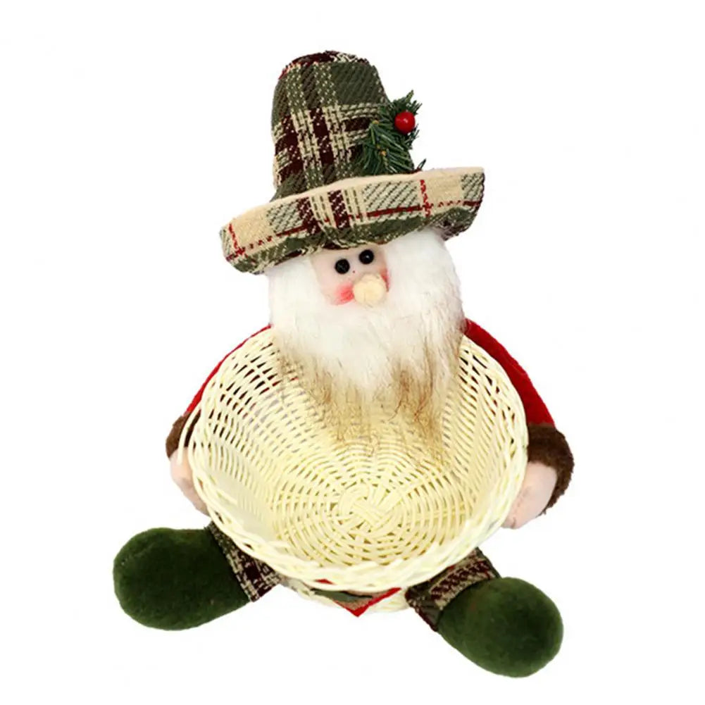 Christmas Candy Basket Santa Snowman Doll Decor Woven Basket Holiday Table Desk Decoration Candy Bowl Candy Gift Container