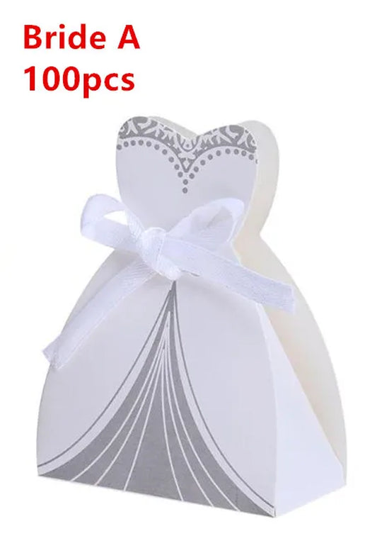 100Pcs Bride and Groom Dresses Wedding Candy Box Gifts Favor Box Wedding Bonbonniere DIY Event Party Supplies for Wedding