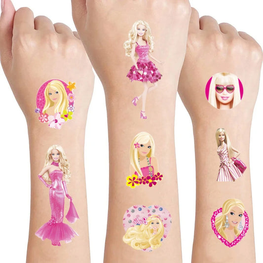 1/3/5 Sheet Barbie Tattoo Sticker Waterproof Original Pink Princess Sticker Birthday Party Supplies Decorations Kids Girls Gifts