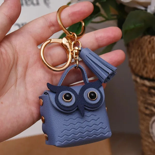 1 PC Cute Key Bag Owl Coin Purse Mini School Bag Car Key Chain Pendant Lady Wallet PU Leather Coin Purses Coin Purse Keychain