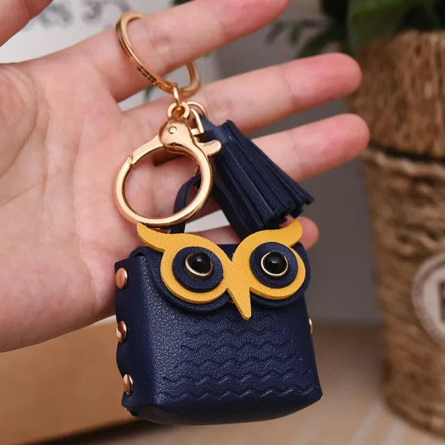 1 PC Cute Key Bag Owl Coin Purse Mini School Bag Car Key Chain Pendant Lady Wallet PU Leather Coin Purses Coin Purse Keychain