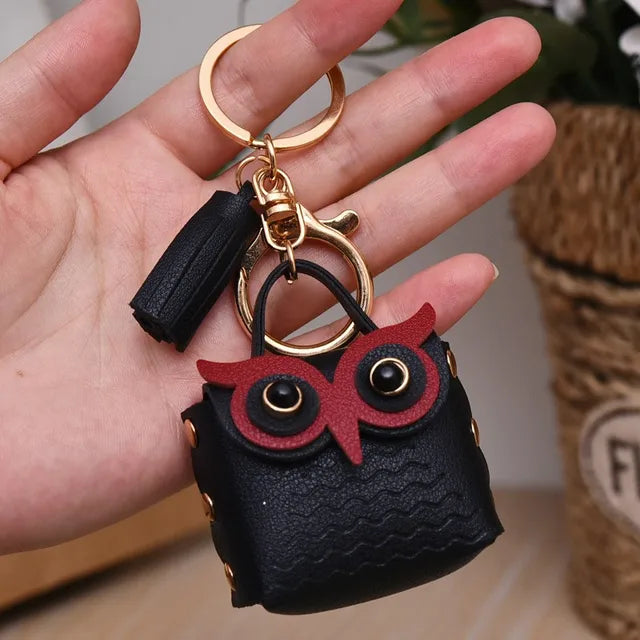 1 PC Cute Key Bag Owl Coin Purse Mini School Bag Car Key Chain Pendant Lady Wallet PU Leather Coin Purses Coin Purse Keychain