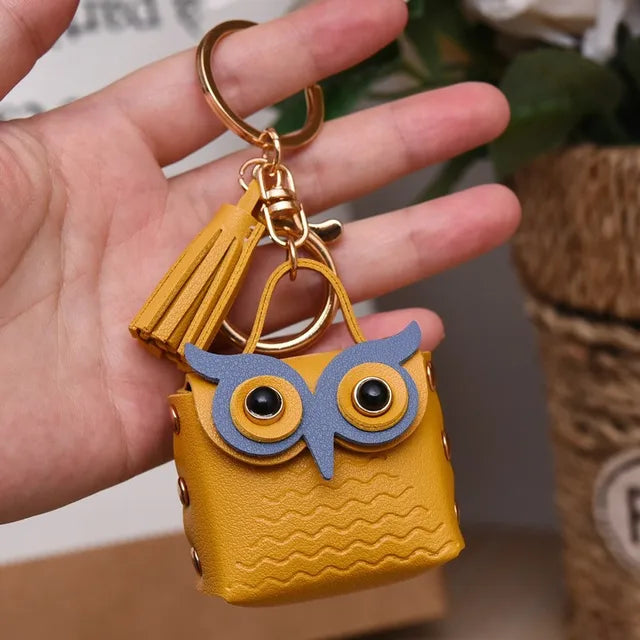 1 PC Cute Key Bag Owl Coin Purse Mini School Bag Car Key Chain Pendant Lady Wallet PU Leather Coin Purses Coin Purse Keychain