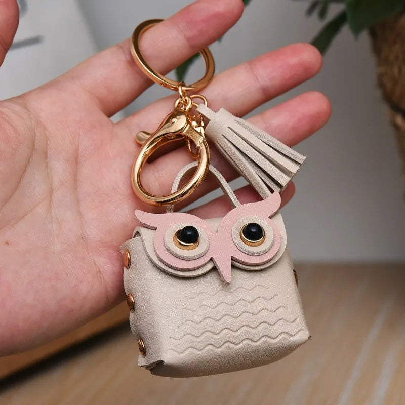 1 PC Cute Key Bag Owl Coin Purse Mini School Bag Car Key Chain Pendant Lady Wallet PU Leather Coin Purses Coin Purse Keychain