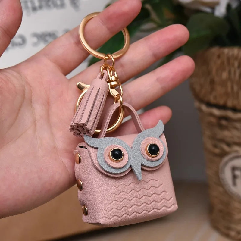 1 PC Cute Key Bag Owl Coin Purse Mini School Bag Car Key Chain Pendant Lady Wallet PU Leather Coin Purses Coin Purse Keychain