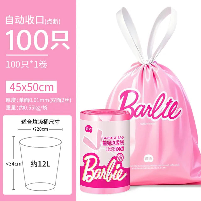 1 Rolls 100pcs New Thick PoKawaii Barbie Pink Drawstring Garbage Bag Anime Home hen Cleaning Plartable Kitcstic Storage Handbag