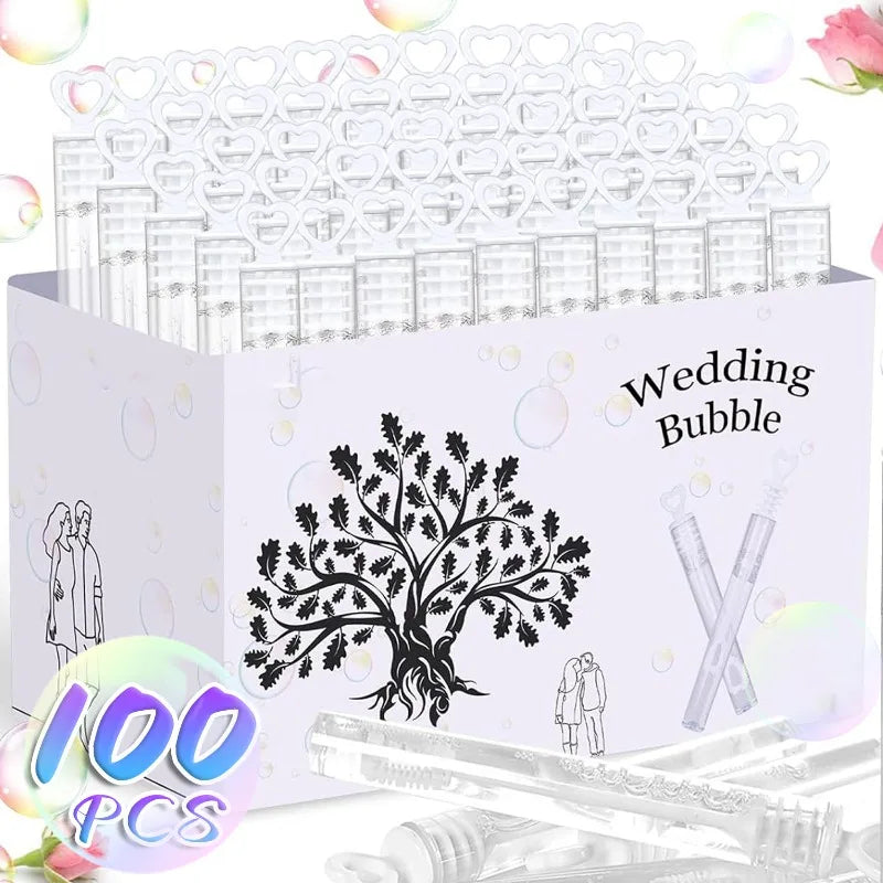 100/10Pcs Transparent Bubble Soap Bottle Love Heart Wand Tube Birthday Wedding Party Decor Gifts Baby Shower Favors Kids Toys