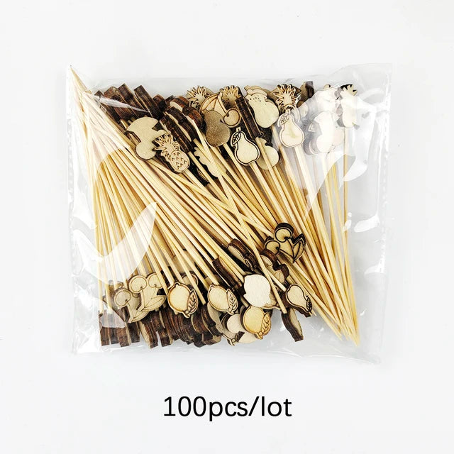 100/50Pcs Wedding Pearl Disposable Bamboo Skewers Wooden Cocktail Picks Fruit Picks Snack Fork Skewer Wedding Party Supplies