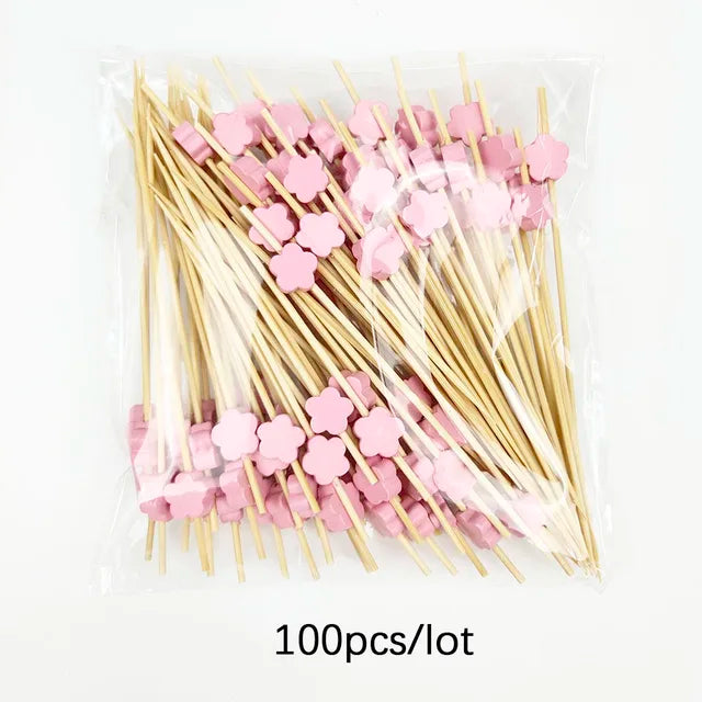 100/50Pcs Wedding Pearl Disposable Bamboo Skewers Wooden Cocktail Picks Fruit Picks Snack Fork Skewer Wedding Party Supplies