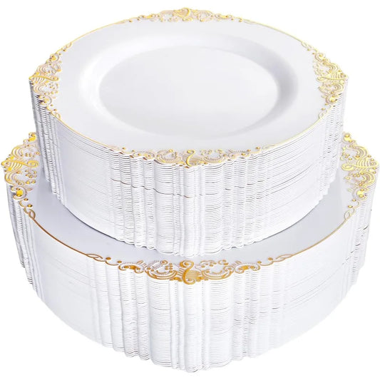 102PCS Plastic Plates-Disposable Plates Include 51PCS 7.5inch Dessert Plates, 51PCS 10.25inch Dinner Plates Perfect for Weddings