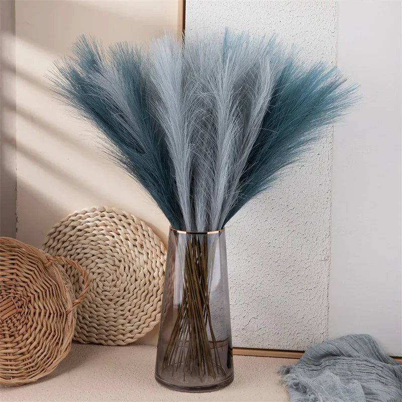 10Pcs Artificial Flower Pampas Grass Fake Plant Reed Wedding Decoration Flowers Blue Pampas Bouquet Boho Decor Home Accessories