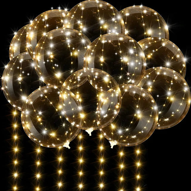 10Pcs LED Light Up Bobo Balloons Transparent Balloons with 3M String Lights Bubble Ballon Christmas Wedding Colorful Warm Decor