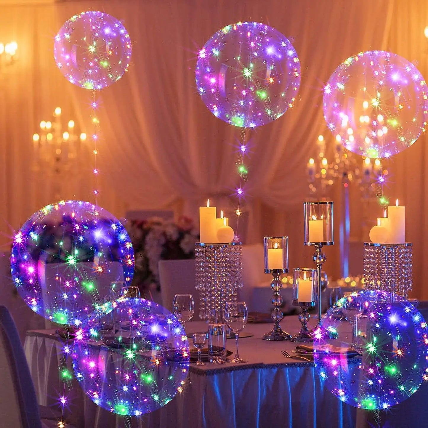 10Pcs LED Light Up Bobo Balloons Transparent Balloons with 3M String Lights Bubble Ballon Christmas Wedding Colorful Warm Decor