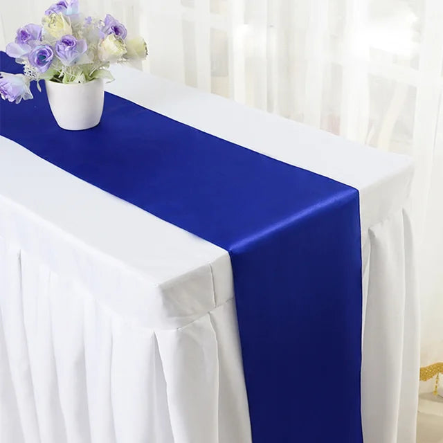 10pcs Shiny Satin Banquet Wedding Table Runners Silk Ribbon Table Flags For Party Hotel Event Decoration