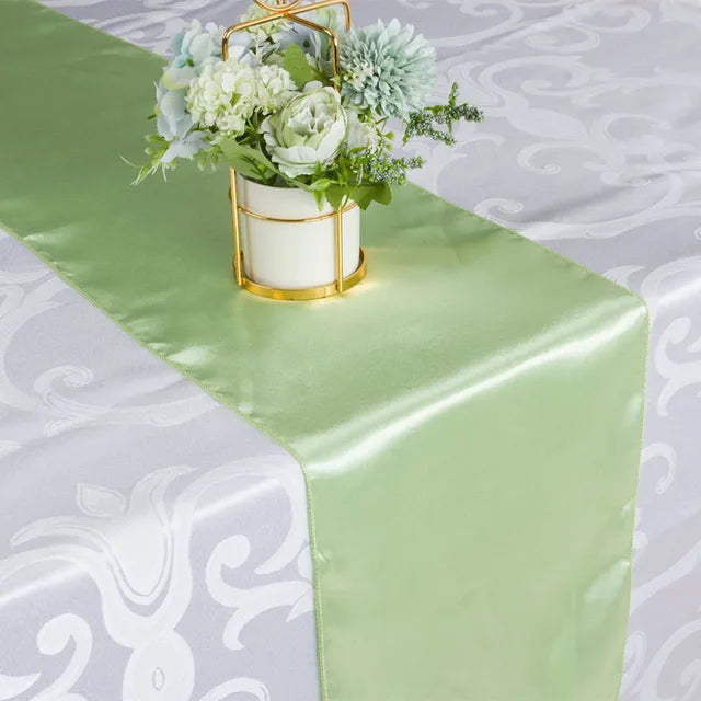 10pcs Shiny Satin Banquet Wedding Table Runners Silk Ribbon Table Flags For Party Hotel Event Decoration