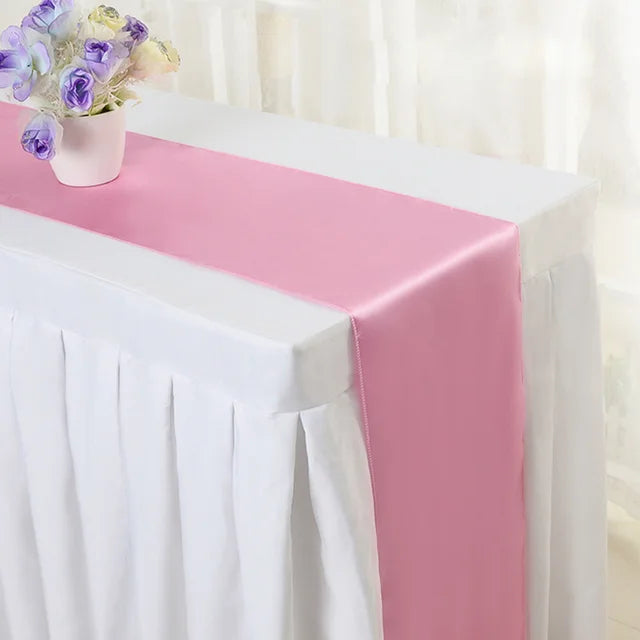 10pcs Shiny Satin Banquet Wedding Table Runners Silk Ribbon Table Flags For Party Hotel Event Decoration