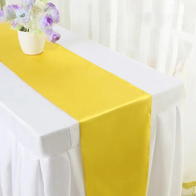 10pcs Shiny Satin Banquet Wedding Table Runners Silk Ribbon Table Flags For Party Hotel Event Decoration