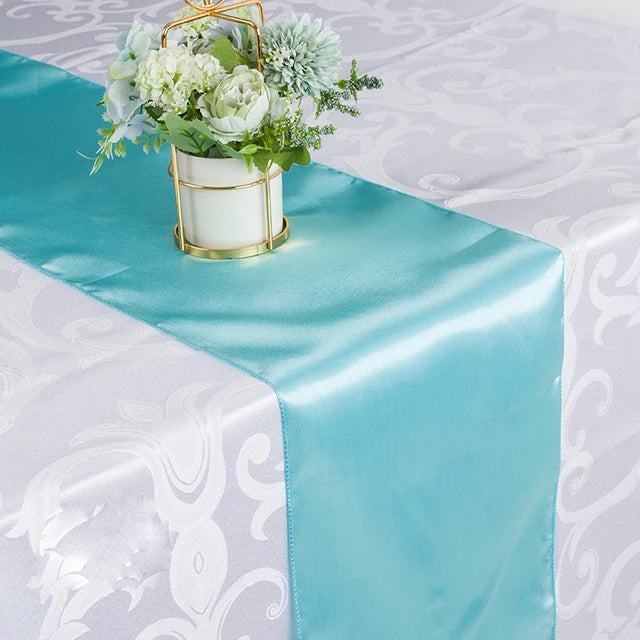 10pcs Shiny Satin Banquet Wedding Table Runners Silk Ribbon Table Flags For Party Hotel Event Decoration