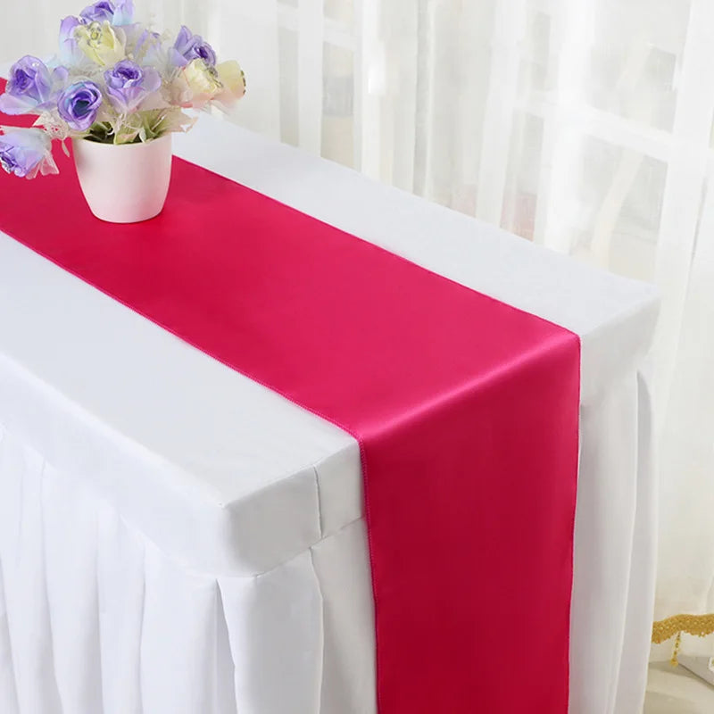 10pcs Shiny Satin Banquet Wedding Table Runners Silk Ribbon Table Flags For Party Hotel Event Decoration