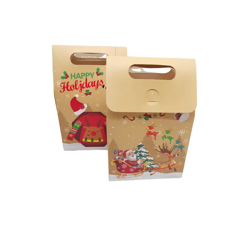 12/24Pcs Kraft Paper Christmas Gift Bag Snack Cookie Apple Candy Box Packaging Box Xmas Noel Navidad Natal New Year Party Favor