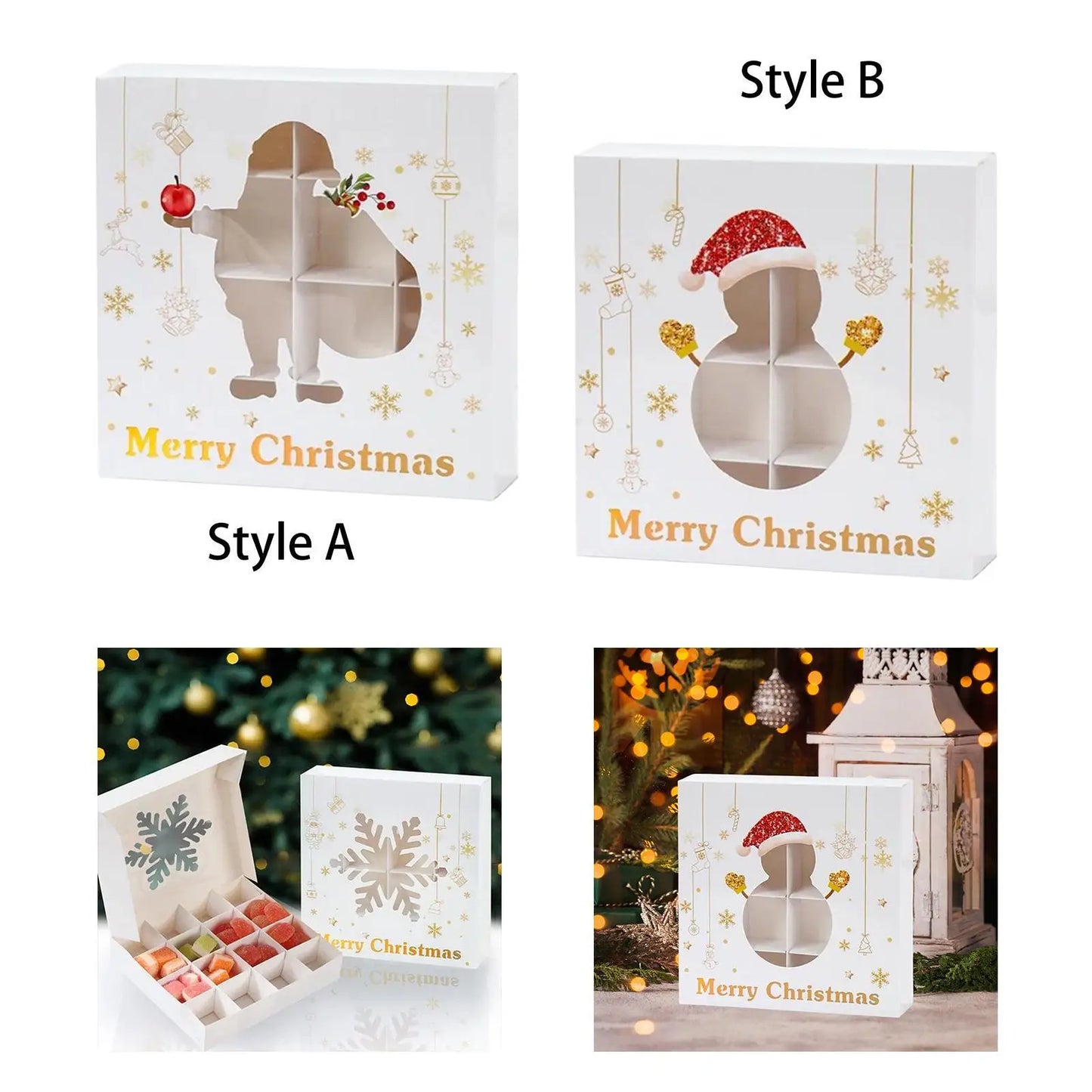 Christmas Candy Box Cookie Gift Basket with Clear Window Decorative Treat Box Pastry Container for Wrapping Gifts.