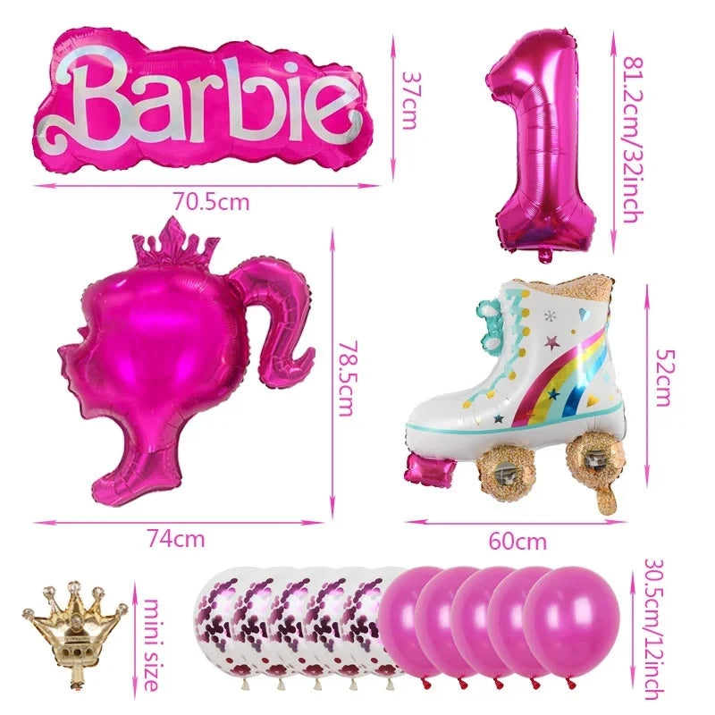 15pcs Pink Barbie Doll Theme High Heels Balloon Set Barbie Girls 1-9 Digital Birthday Aluminum Balloon Party Decoration Supplies