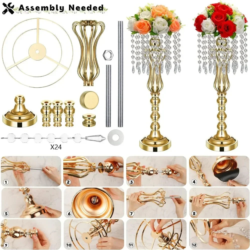 16 Pcs Wedding Centerpieces for Tables,Vase Centerpiece with Chandelier Crystal,Tall Flower Vases  Party Home Decoration