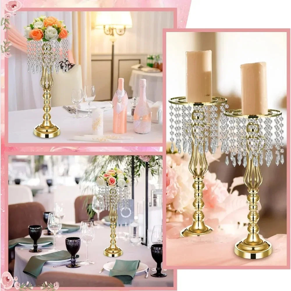 16 Pcs Wedding Centerpieces for Tables,Vase Centerpiece with Chandelier Crystal,Tall Flower Vases  Party Home Decoration