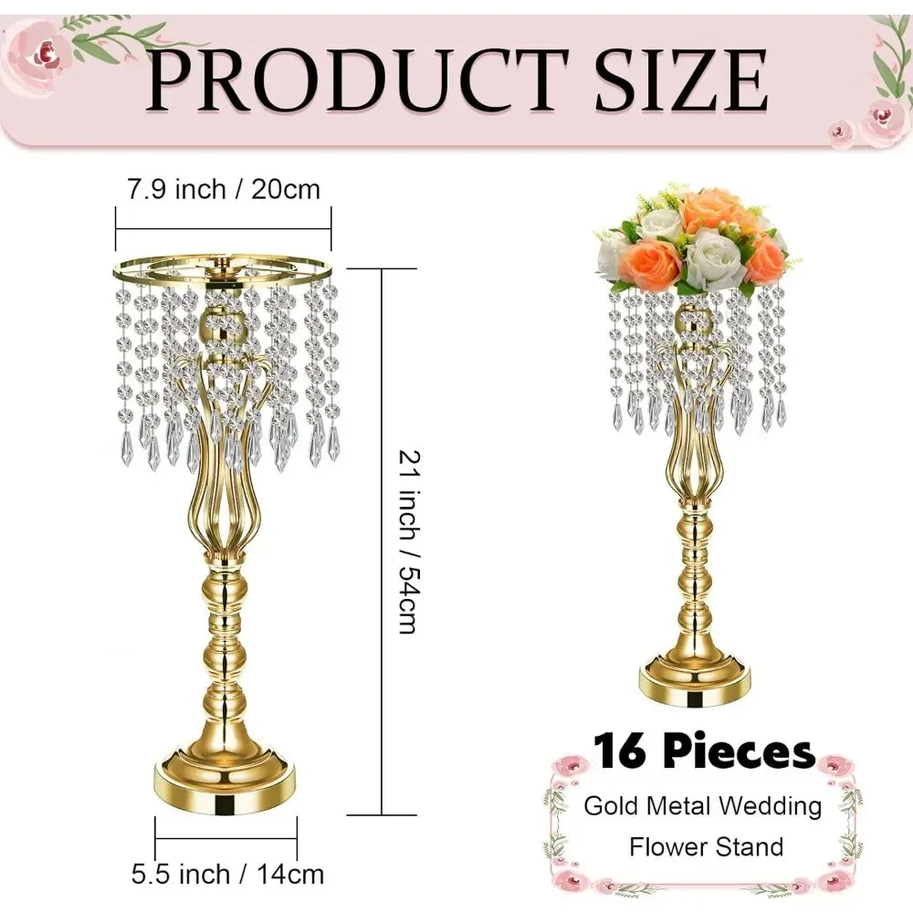 16 Pcs Wedding Centerpieces for Tables,Vase Centerpiece with Chandelier Crystal,Tall Flower Vases  Party Home Decoration