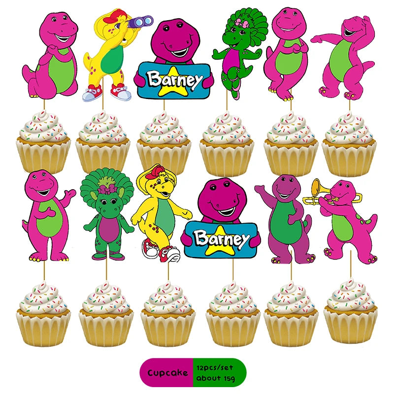 disney Barney Themed Birthday Party DIY Decorations Disposable water bottle label banner cake flag balloon Baby Shower Supplies