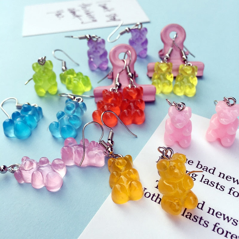 Animal Candy Color 1Pair Drop Earring Colorful Transparency 8 Colors Seaside Cartoon Gifts High Quality Bear Cute Handmade jewelry.