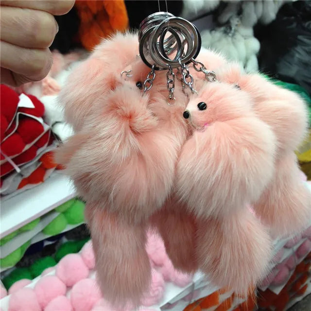 16CM Fluffy Natural Real Fur Fox Key Chain Women Cute Girls Plush Pompon Animal Keychain On Bag Car Trinket Party Gift