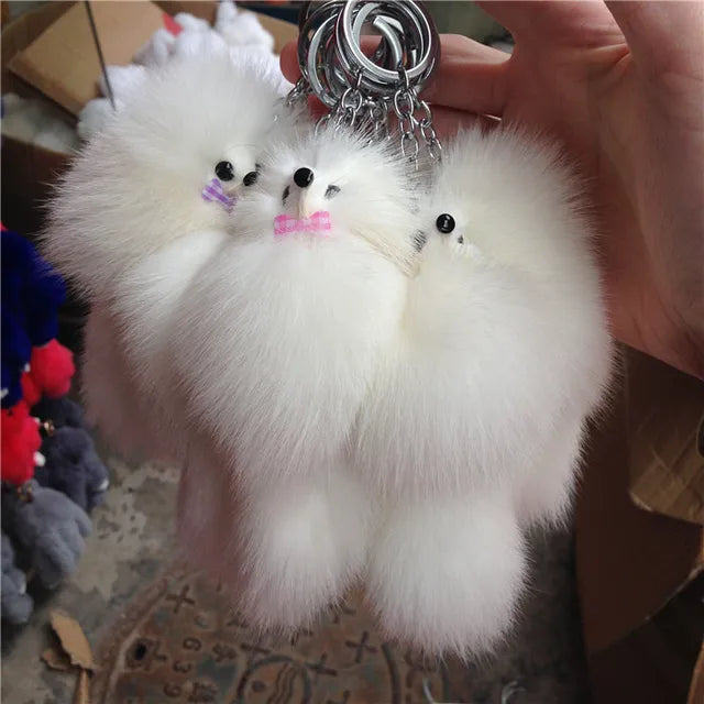 16CM Fluffy Natural Real Fur Fox Key Chain Women Cute Girls Plush Pompon Animal Keychain On Bag Car Trinket Party Gift