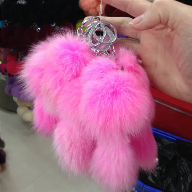 16CM Fluffy Natural Real Fur Fox Key Chain Women Cute Girls Plush Pompon Animal Keychain On Bag Car Trinket Party Gift