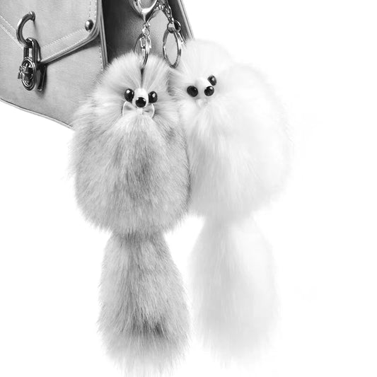 16CM Fluffy Natural Real Fur Fox Key Chain Women Cute Girls Plush Pompon Animal Keychain On Bag Car Trinket Party Gift