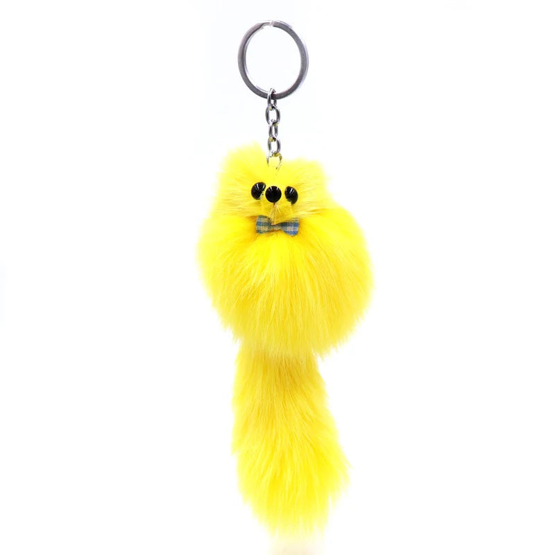 16CM Fluffy Natural Real Fur Fox Key Chain Women Cute Girls Plush Pompon Animal Keychain On Bag Car Trinket Party Gift