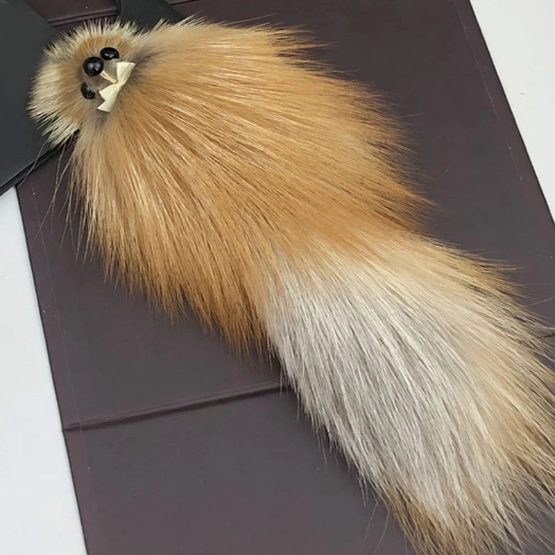 16CM Fluffy Natural Real Fur Fox Key Chain Women Cute Girls Plush Pompon Animal Keychain On Bag Car Trinket Party Gift