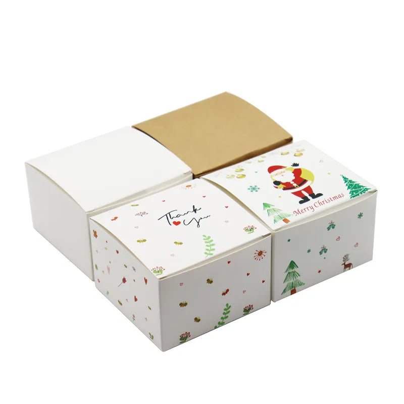 35Pcs/Lot 9x9x6cm Xmas Gift Paper Box Christmas Decoration For Home Guests Cookies Packing Party Supplies