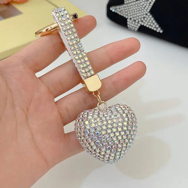 1PC Crystal Round Ball Keychain Female Stylish Portable Full Rhinestone Leather Strass Lanyard Bag Charms Pendant Car Key Ring