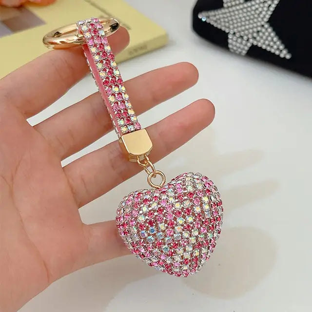 1PC Crystal Round Ball Keychain Female Stylish Portable Full Rhinestone Leather Strass Lanyard Bag Charms Pendant Car Key Ring