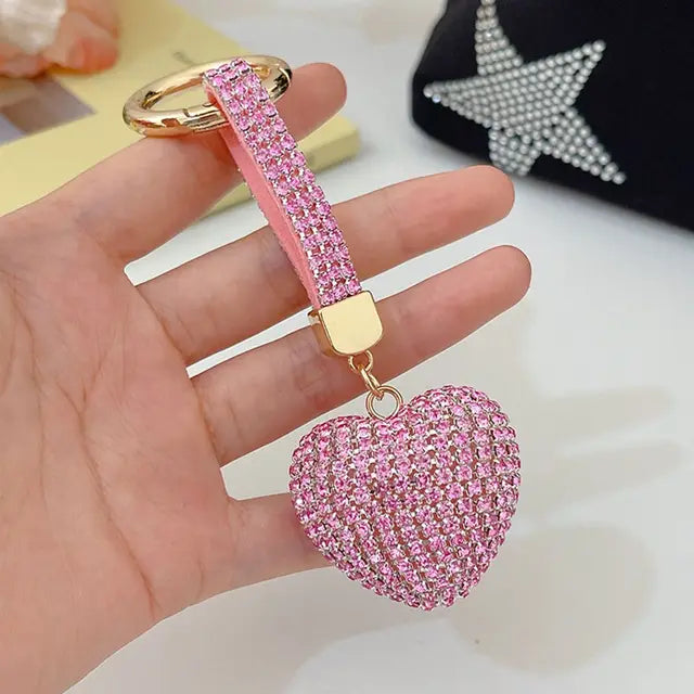 1PC Crystal Round Ball Keychain Female Stylish Portable Full Rhinestone Leather Strass Lanyard Bag Charms Pendant Car Key Ring