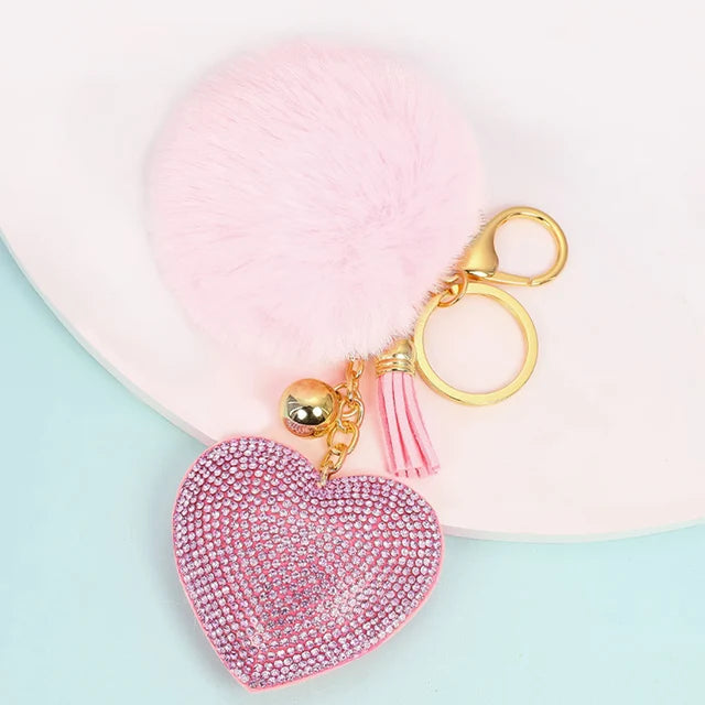 1PC Crystal Round Ball Keychain Female Stylish Portable Full Rhinestone Leather Strass Lanyard Bag Charms Pendant Car Key Ring