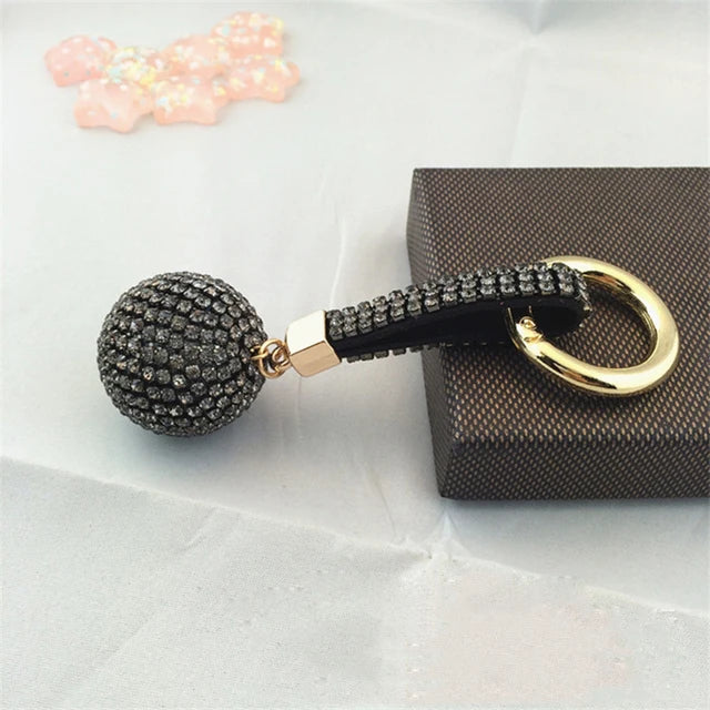 1PC Crystal Round Ball Keychain Female Stylish Portable Full Rhinestone Leather Strass Lanyard Bag Charms Pendant Car Key Ring