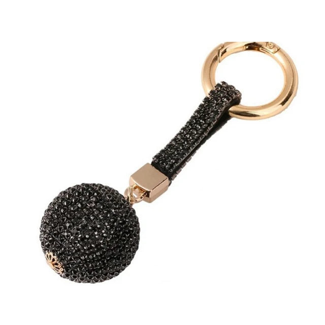 1PC Crystal Round Ball Keychain Female Stylish Portable Full Rhinestone Leather Strass Lanyard Bag Charms Pendant Car Key Ring